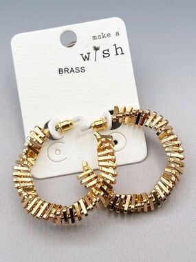 WISH Gold-Tone Twisted Spiral Coil 1-3/8" Hoop EARRINGS